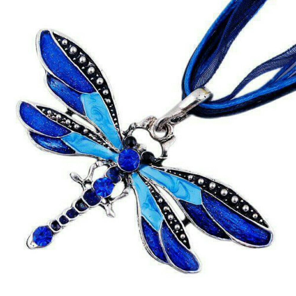 Retro Lady Rhinestone Dragonfly Charm Necklace